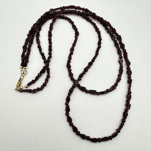 22" double strands, ALL garnet beaded necklace with gold over 925 clasp! - Picture 12 of 14